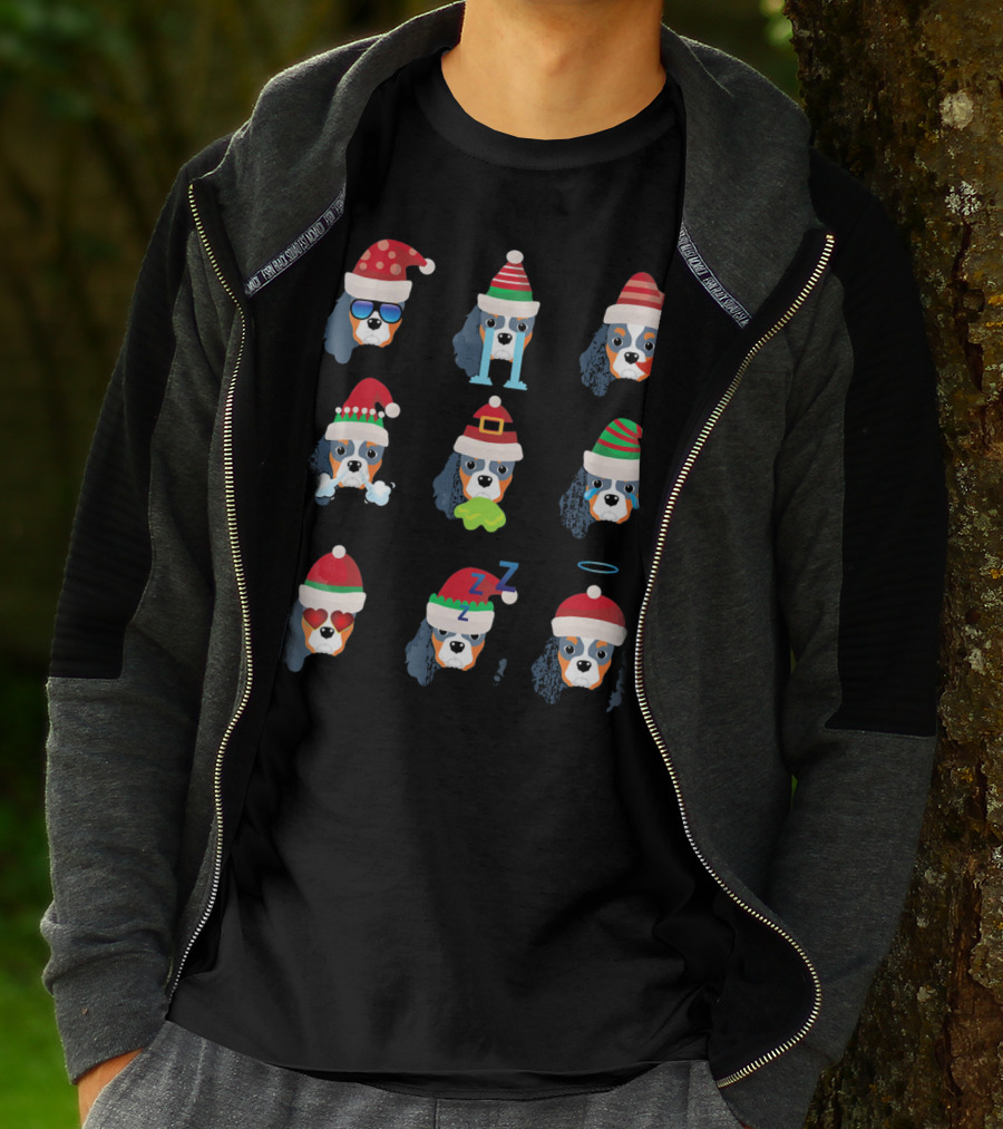 CAVALIER KING CHARLES SPANIEL CHRISTMAS SANTA HATS HOLIDAY EXPRESSIONS T-Shirt