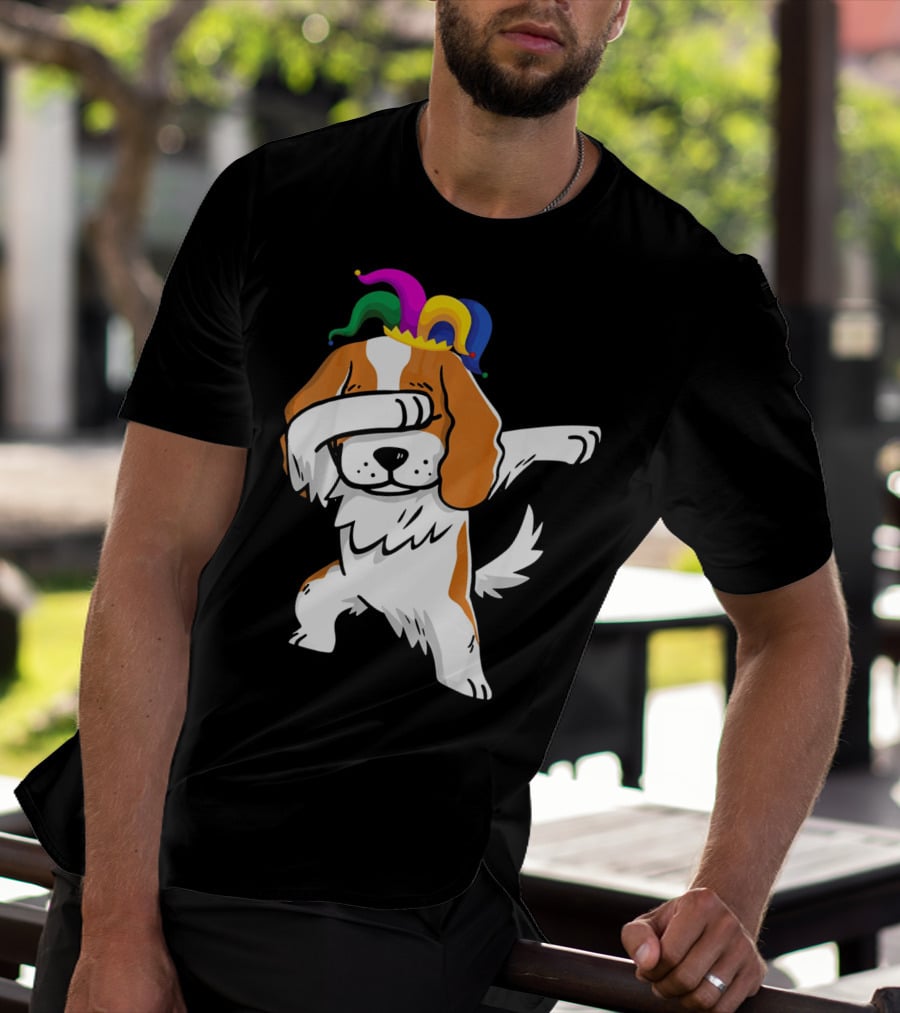 Cavalier King Charles Spaniel Dabbing Jester Hat Mardi Gras T-Shirt