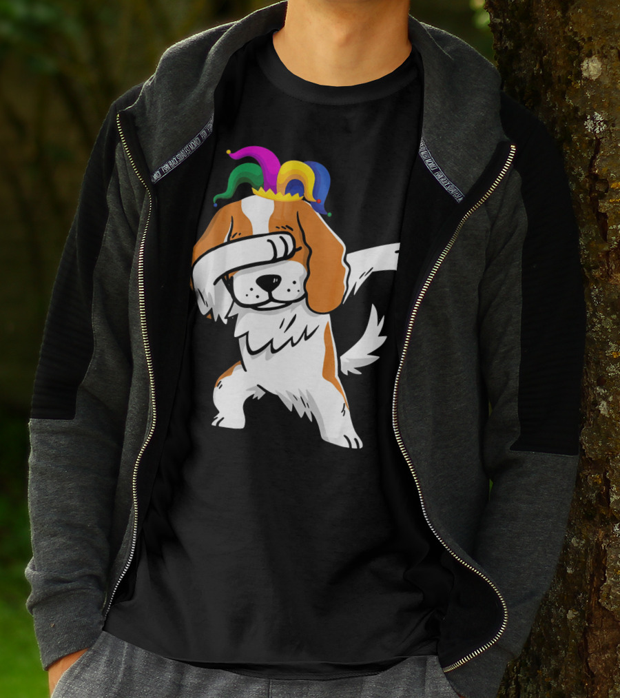 Cavalier King Charles Spaniel Dabbing Jester Hat Mardi Gras T-Shirt