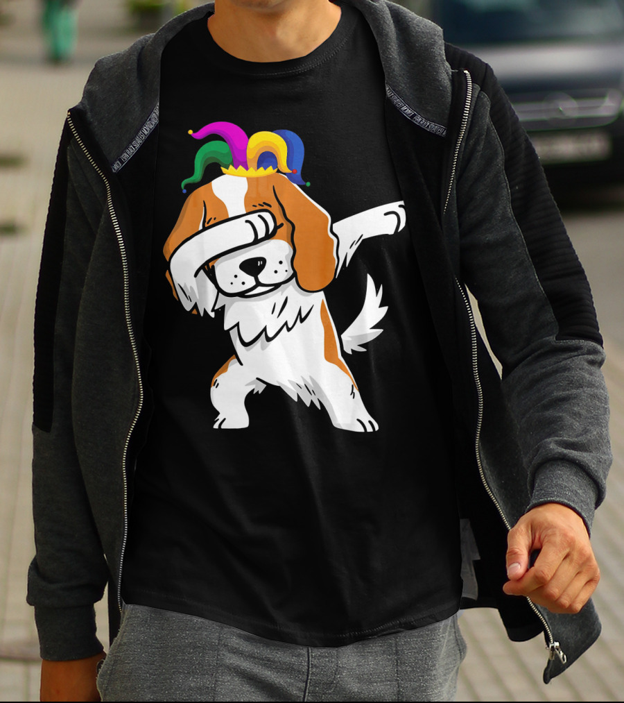 Cavalier King Charles Spaniel Dabbing Jester Hat Mardi Gras T-Shirt