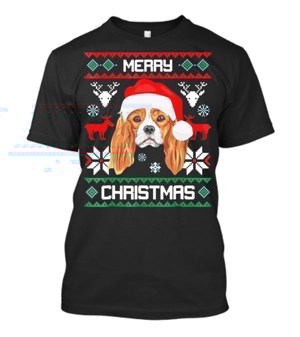 Merry Christmas Cavalier King Charles Spaniel Ugly Sweater Santa Hat T-Shirt