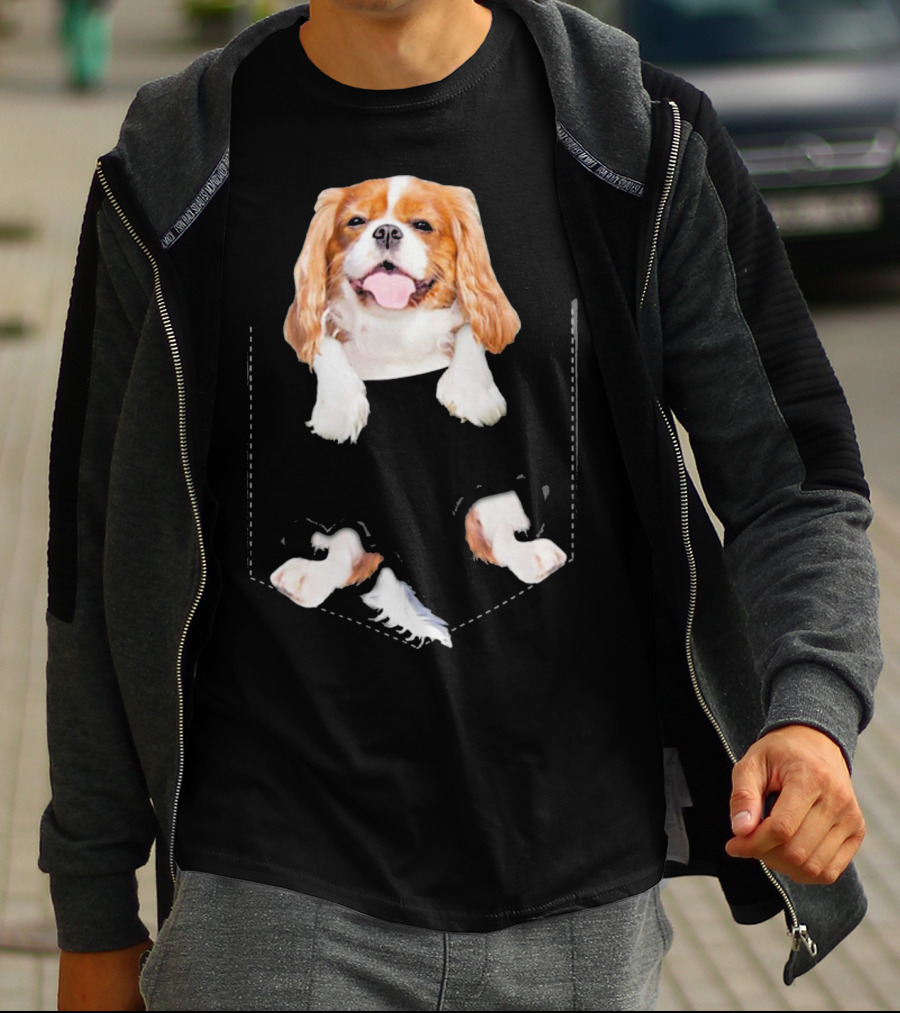 Cavalier King Charles Spaniel Puppy In Faux Pocket T-Shirt