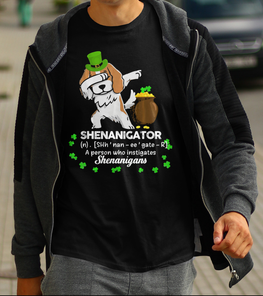 Shenanigator Cavalier King Dog With Green Hat And Pot Of Gold T-Shirt