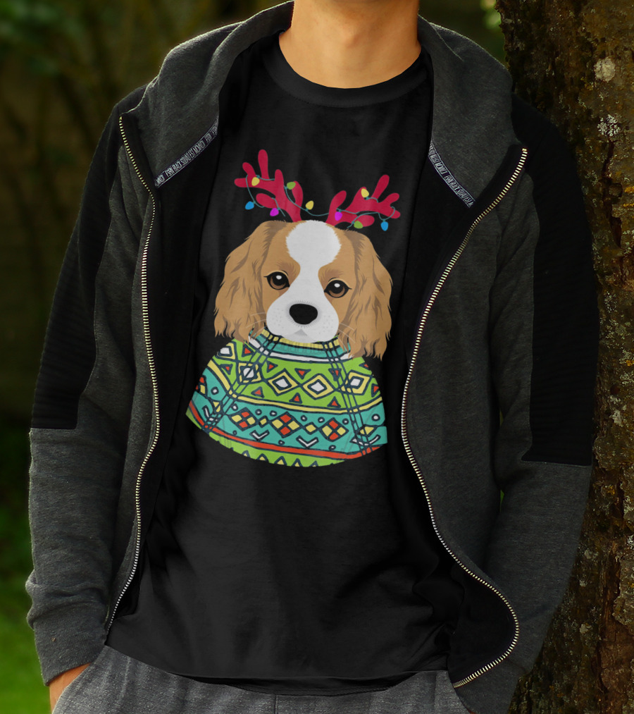 Cavalier Spaniel Reindeer Antlers Festive T-Shirt