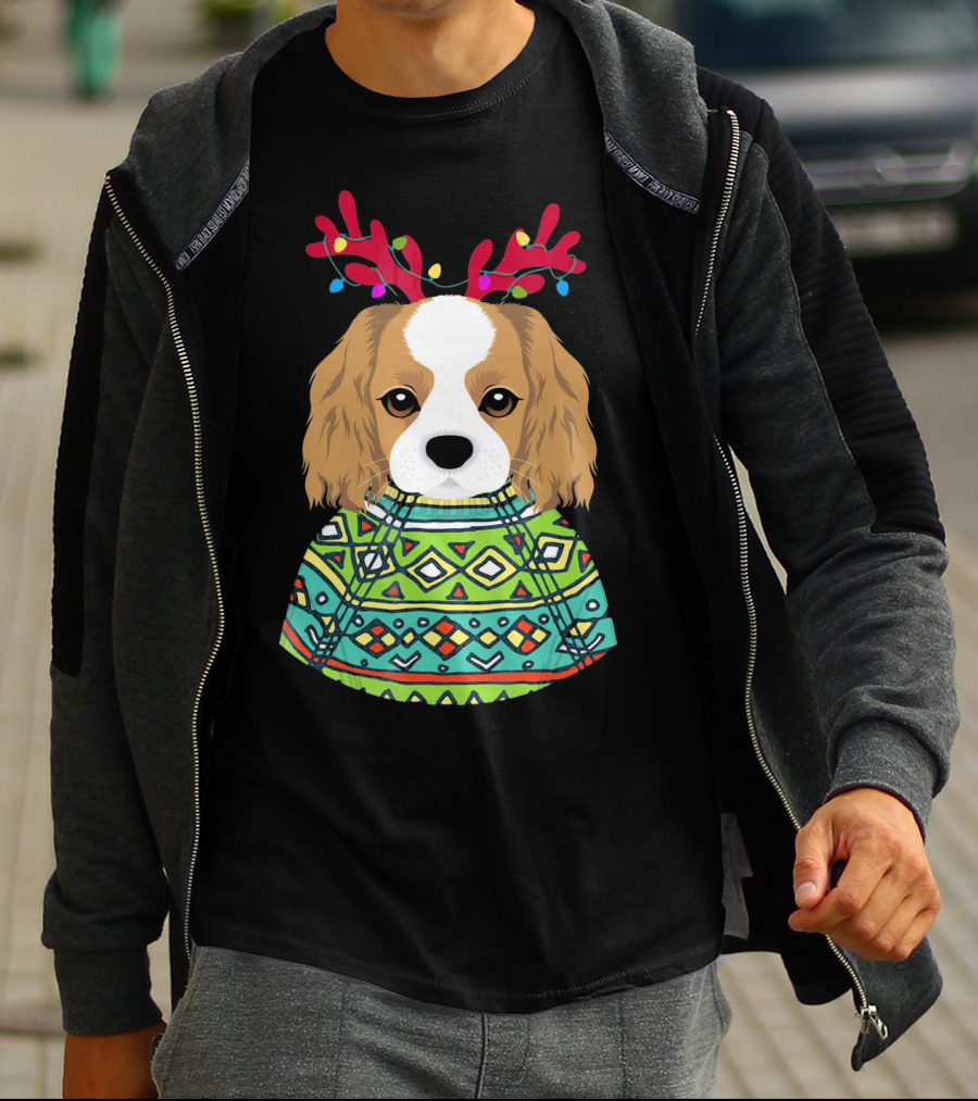 Cavalier Spaniel Reindeer Antlers Festive T-Shirt