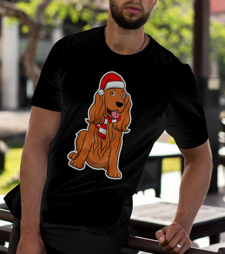 Cocker Spaniel Dog Puppy With Christmas Santa Hat And Scarf T-Shirt