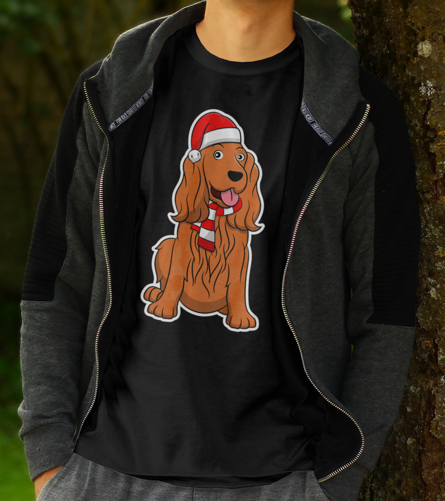Cocker Spaniel Dog Puppy With Christmas Santa Hat And Scarf T-Shirt