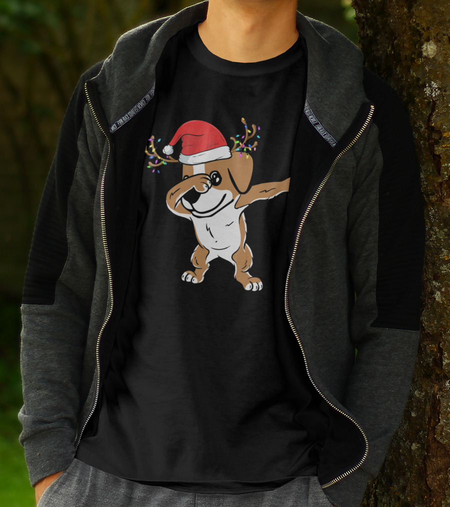 Christmas Jack Russell Terrier With Santa Hat And Reindeer Antlers Dabbing Dab T-Shirt