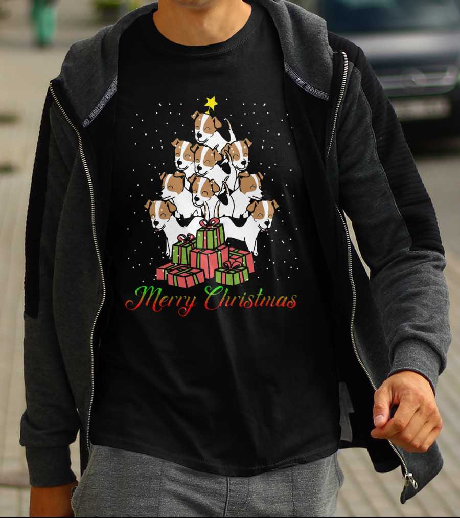 Merry Christmas Jack Russell Terrier Tree With Gifts T-Shirt