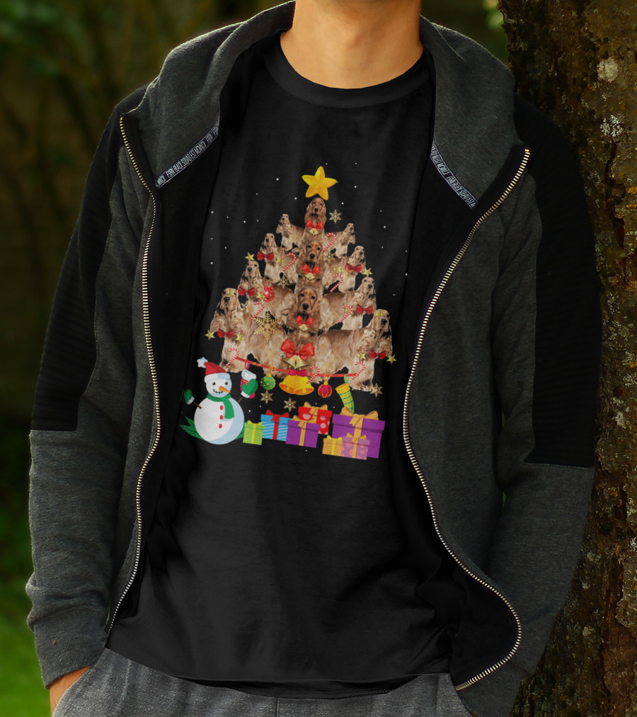 Cocker Spaniel Christmas Tree With Star Snowman And Presents T-Shirt