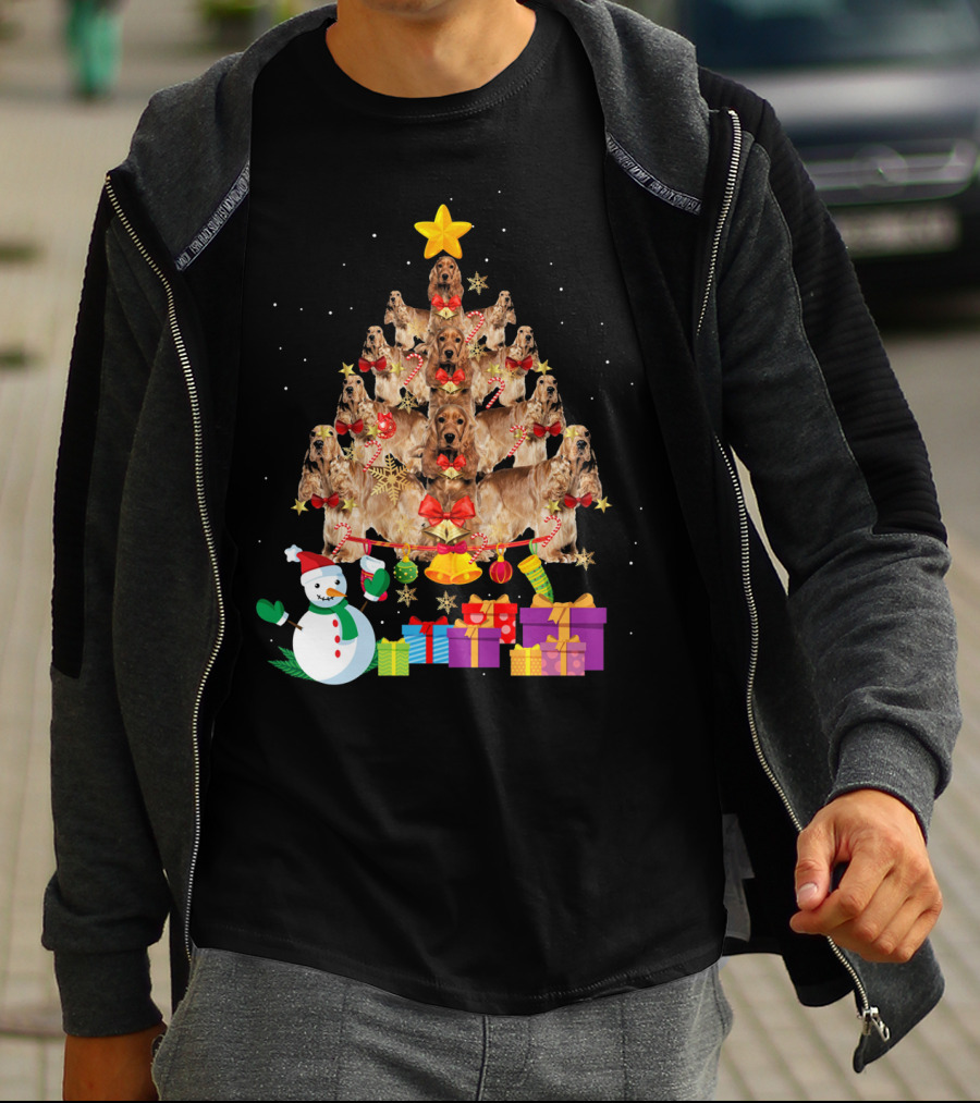 Cocker Spaniel Christmas Tree With Star Snowman And Presents T-Shirt