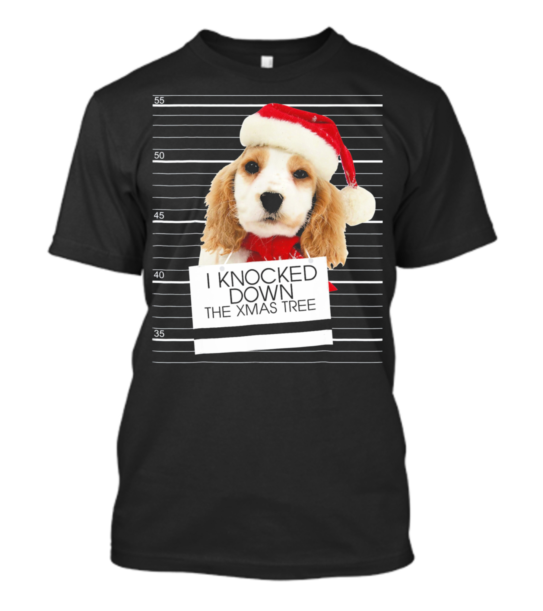 Cocker Spaniel Dog In Santa Hat Knocked Down The Xmas Tree T-Shirt