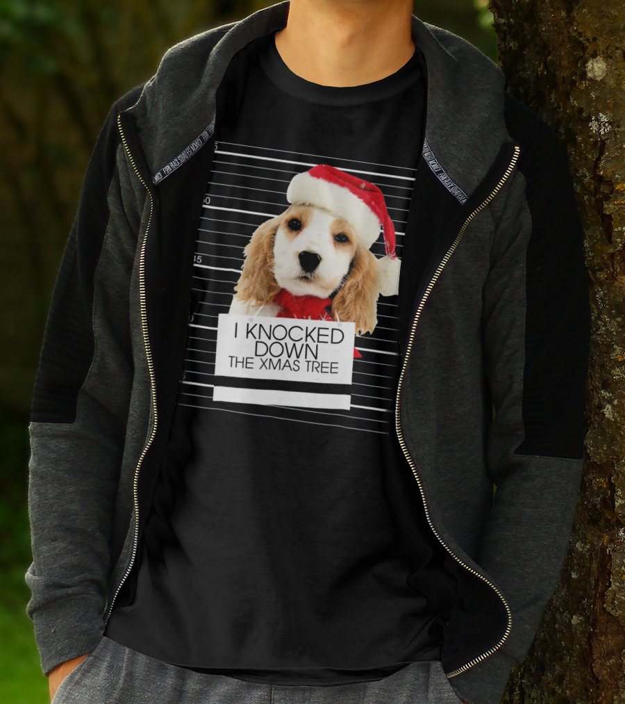 Cocker Spaniel Dog In Santa Hat Knocked Down The Xmas Tree T-Shirt