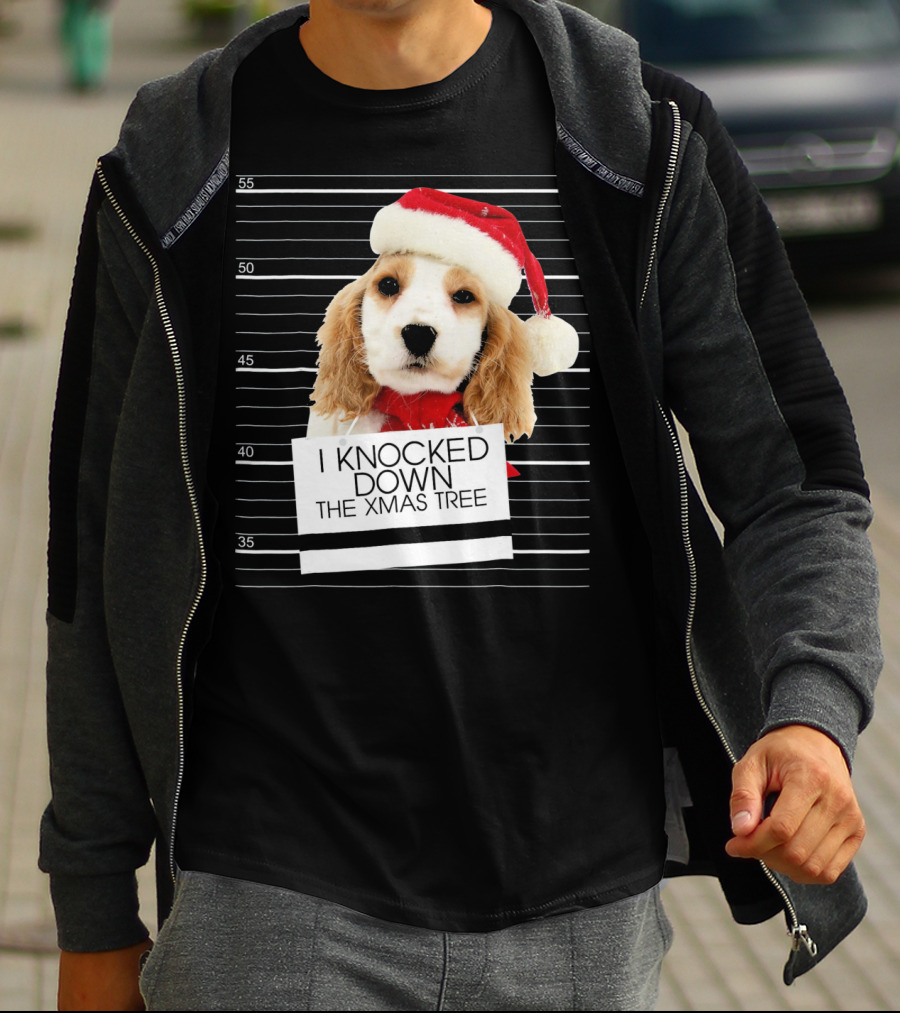 Cocker Spaniel Dog In Santa Hat Knocked Down The Xmas Tree T-Shirt