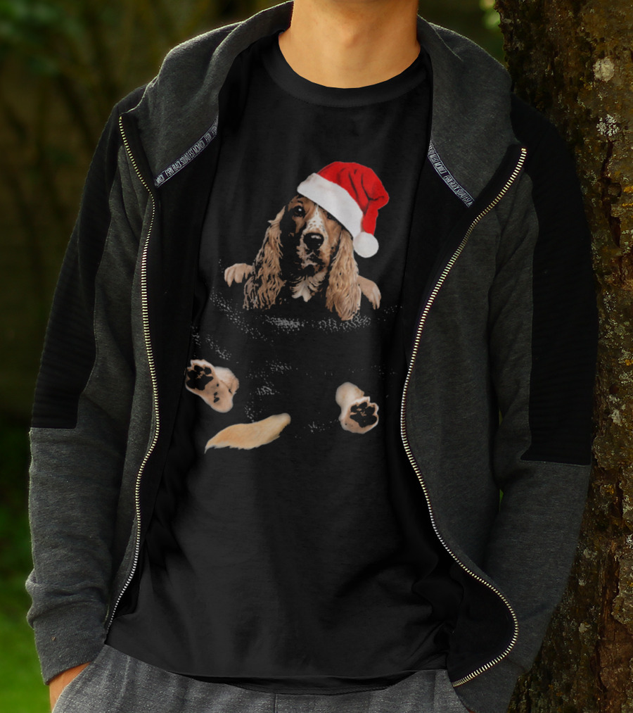 Cocker Spaniel Christmas Santa Hat In Pocket T-Shirt