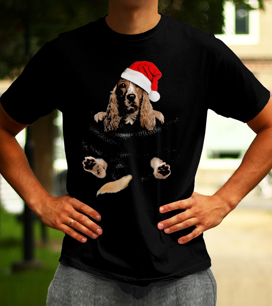 Cocker Spaniel Christmas Santa Hat In Pocket T-Shirt
