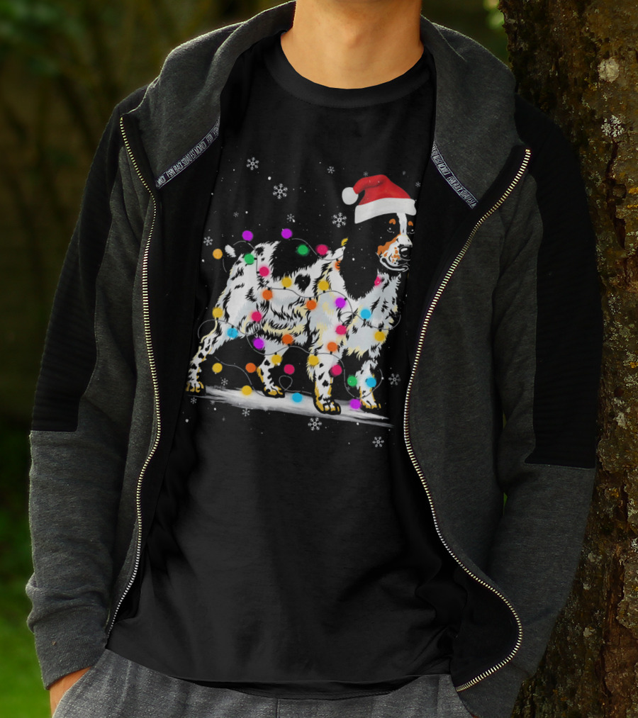 Cocker Spaniel Dog With Christmas Lights Santa Hat Snowflakes T-Shirt