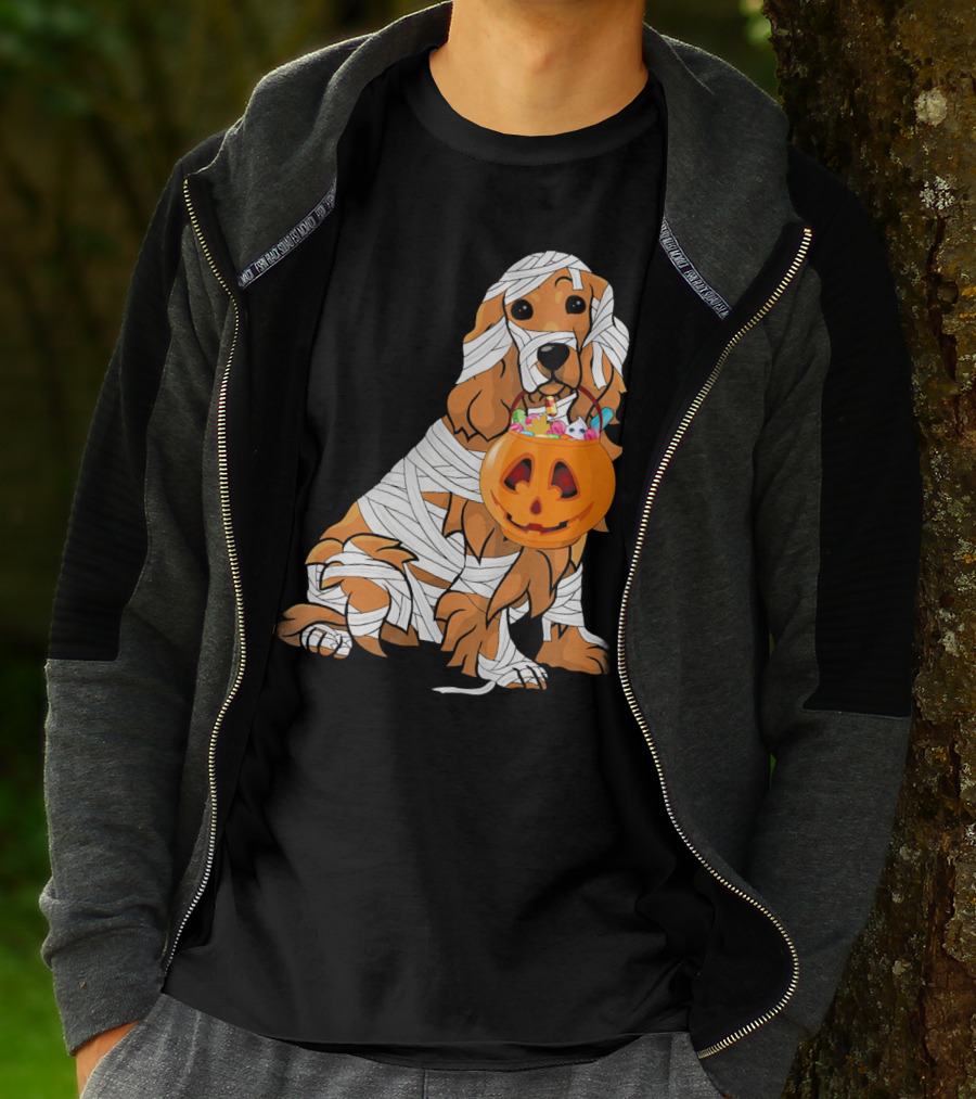 Cocker Spaniel Halloween Mummy Pumpkin Bucket T-Shirt