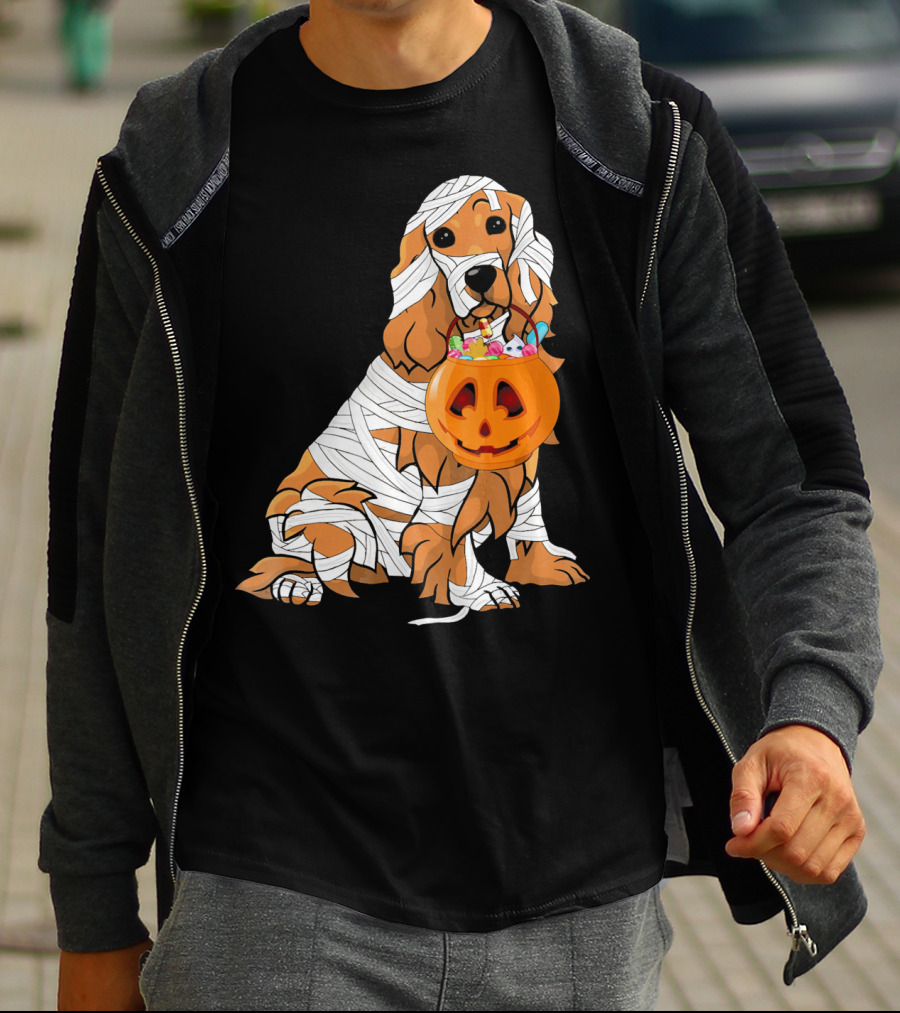 Cocker Spaniel Halloween Mummy Pumpkin Bucket T-Shirt