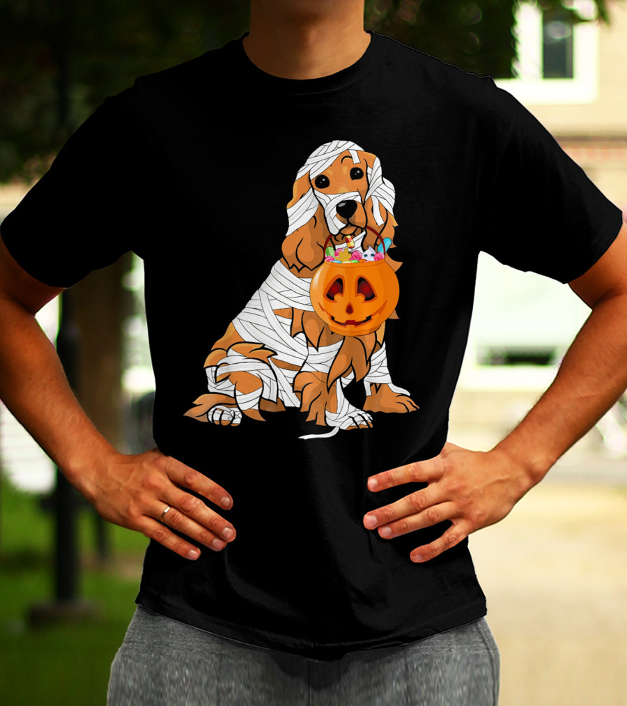 Cocker Spaniel Halloween Mummy Pumpkin Bucket T-Shirt
