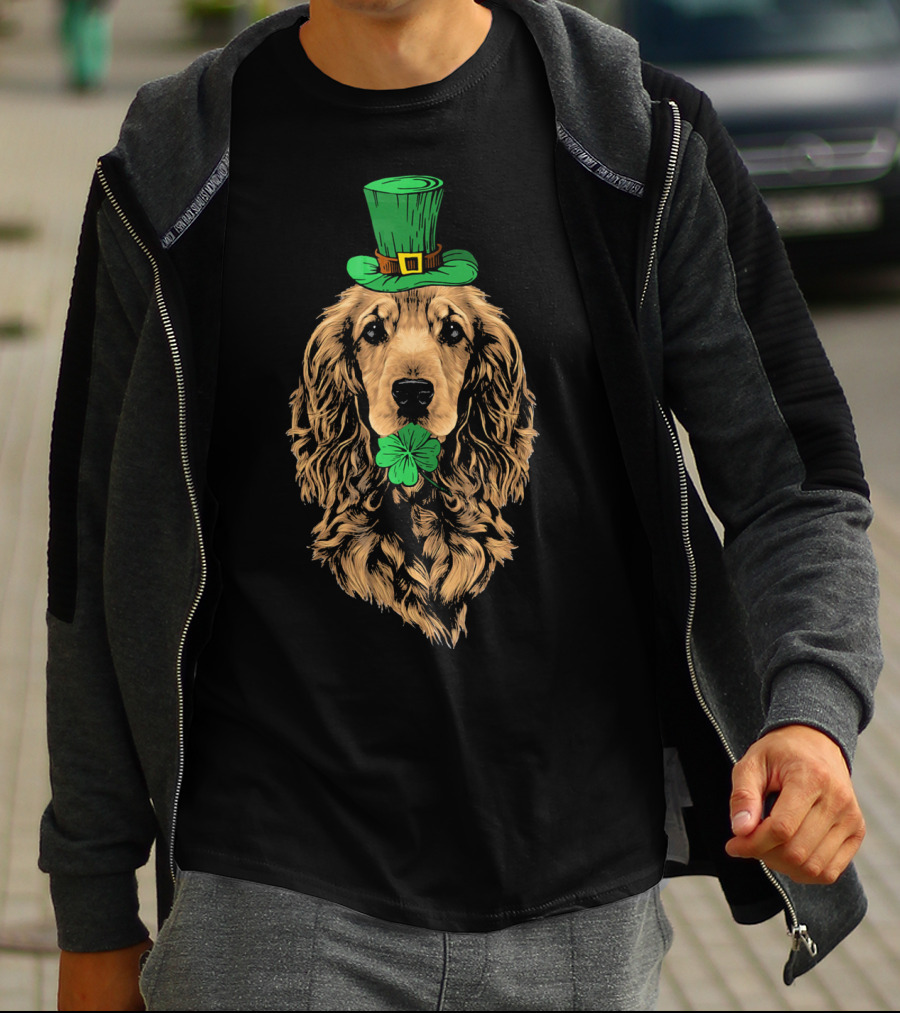 Cocker Spaniel With Leprechaun Hat And Shamrock Irish St Patrick's Day T-Shirt