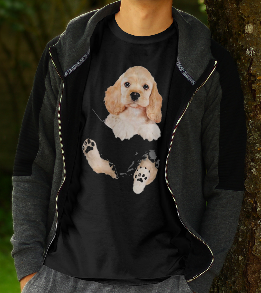 Cocker Spaniel Puppy With Paws Peeking From Pocket T-Shirt