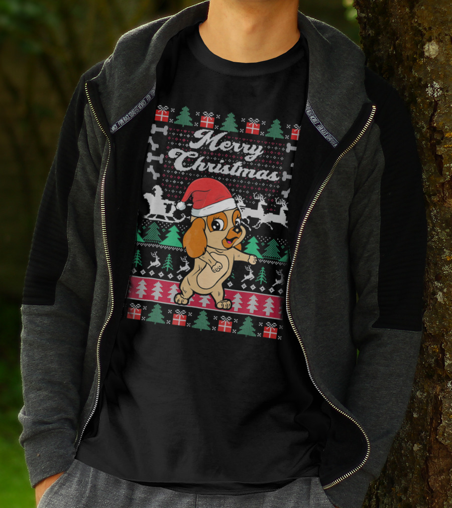 Cocker Spaniel Merry Christmas Santa Hat Ugly Xmas Dog T-Shirt