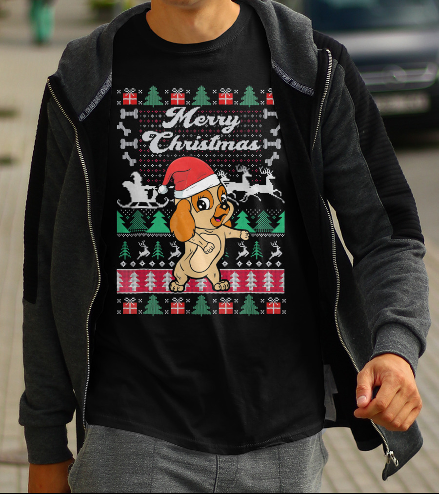 Cocker Spaniel Merry Christmas Santa Hat Ugly Xmas Dog T-Shirt