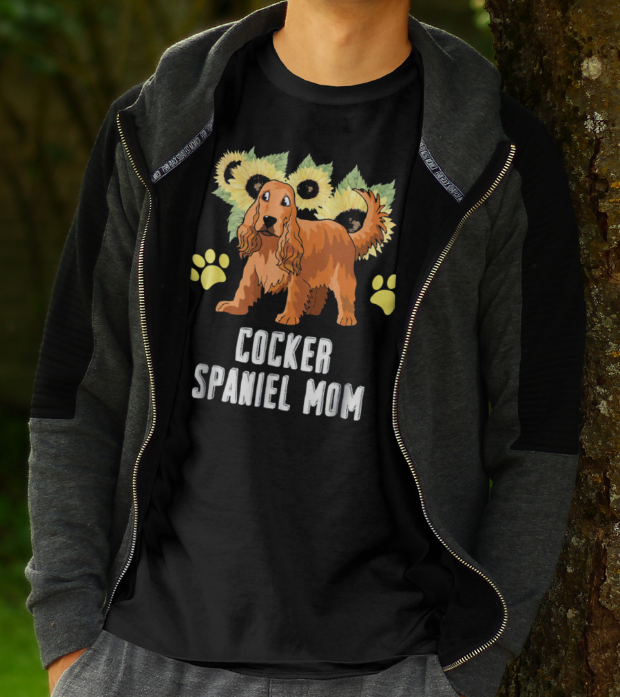 Cocker Spaniel Mom Sunflower Paw Prints T-Shirt