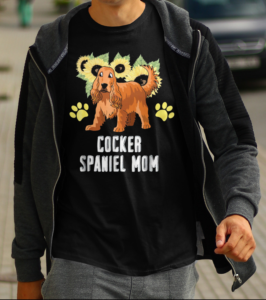 Cocker Spaniel Mom Sunflower Paw Prints T-Shirt