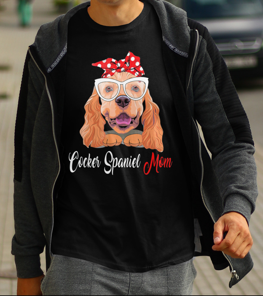 Cocker Spaniel Mom With Polka Dot Bandana And Glasses T-Shirt
