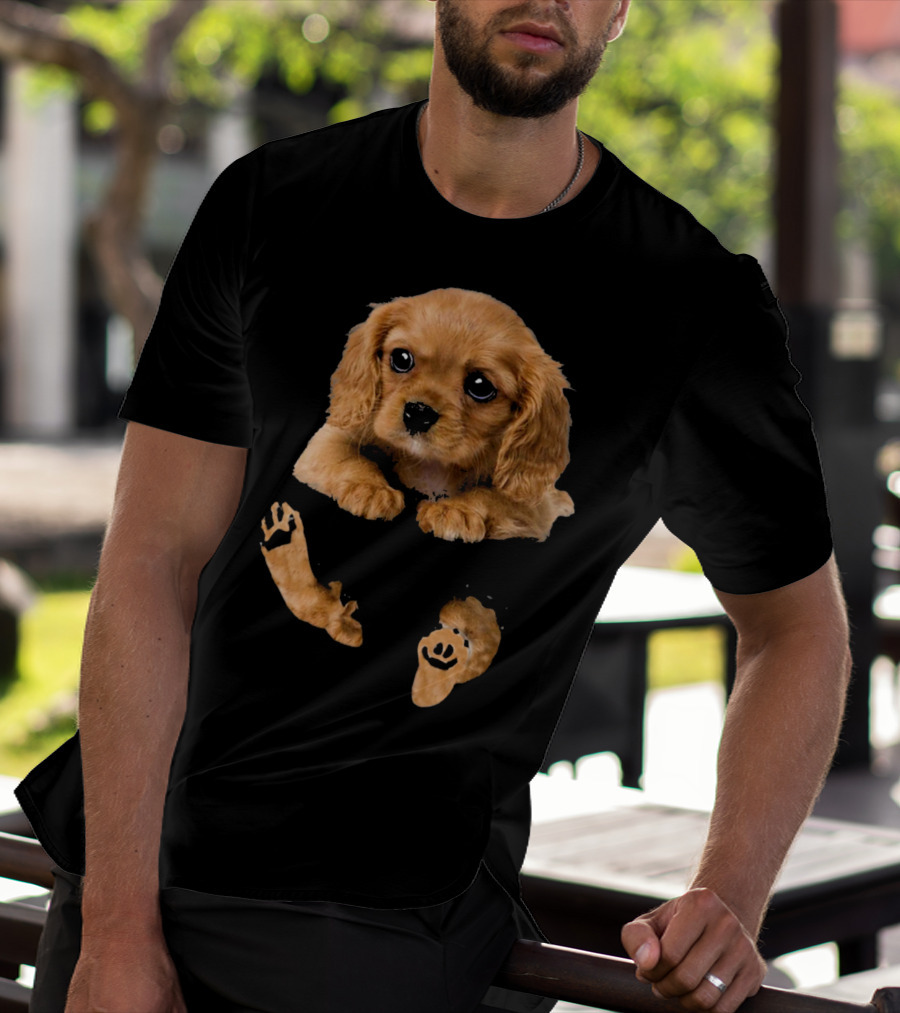 Cocker Spaniel Puppy In Pocket With Paw Prints T-Shirt