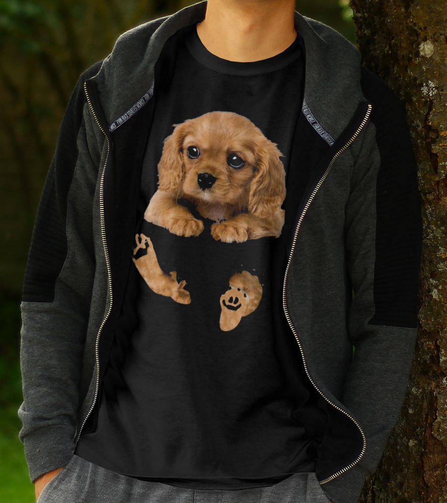 Cocker Spaniel Puppy In Pocket With Paw Prints T-Shirt