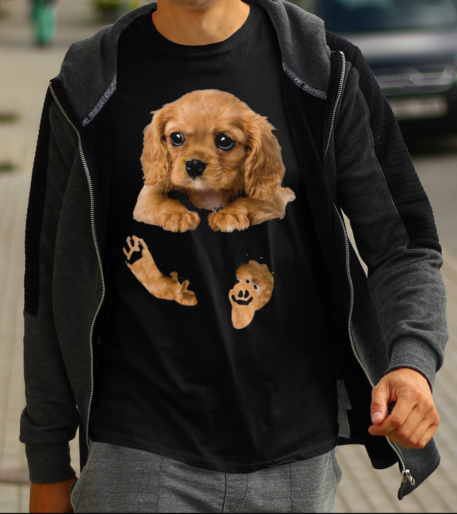 Cocker Spaniel Puppy In Pocket With Paw Prints T-Shirt