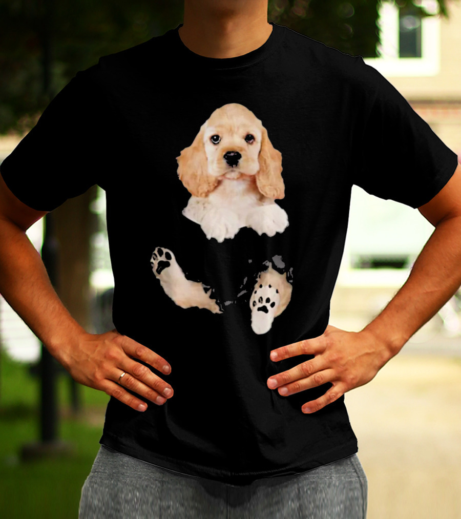 Cocker Spaniel Pocket Dog Lover Puppy Face Paw Prints T-Shirt