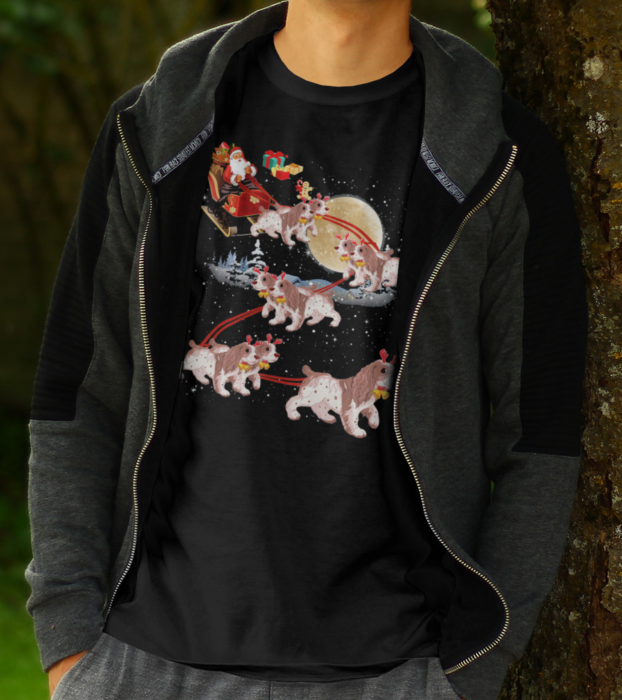 Cocker Spaniel Reindeer Christmas Santa Sleigh Moon T-Shirt