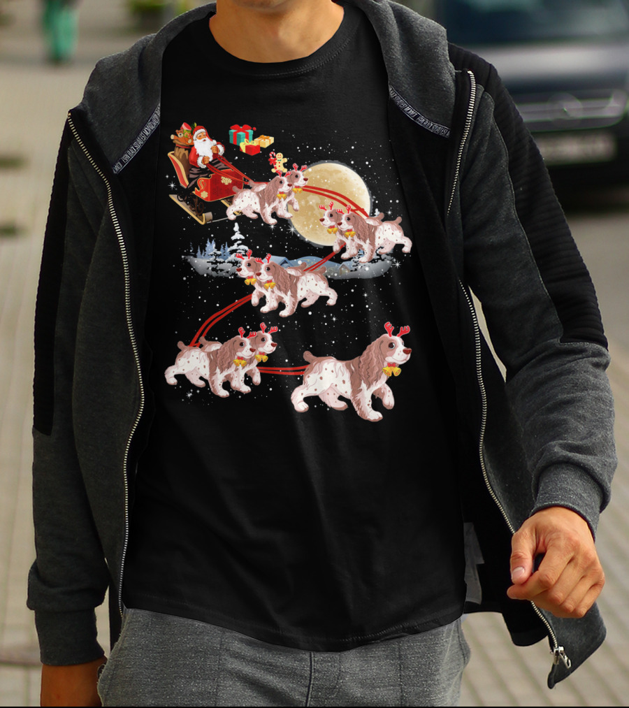 Cocker Spaniel Reindeer Christmas Santa Sleigh Moon T-Shirt