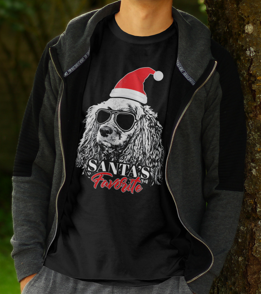 Cocker Spaniel Santa's Favorite Christmas Hat Sunglasses T-Shirt