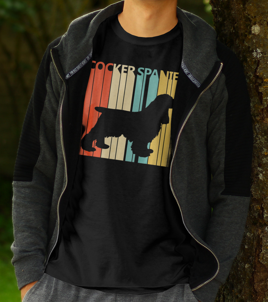 Cocker Spaniel Silhouette Retro Colors For Dog Dad T-Shirt