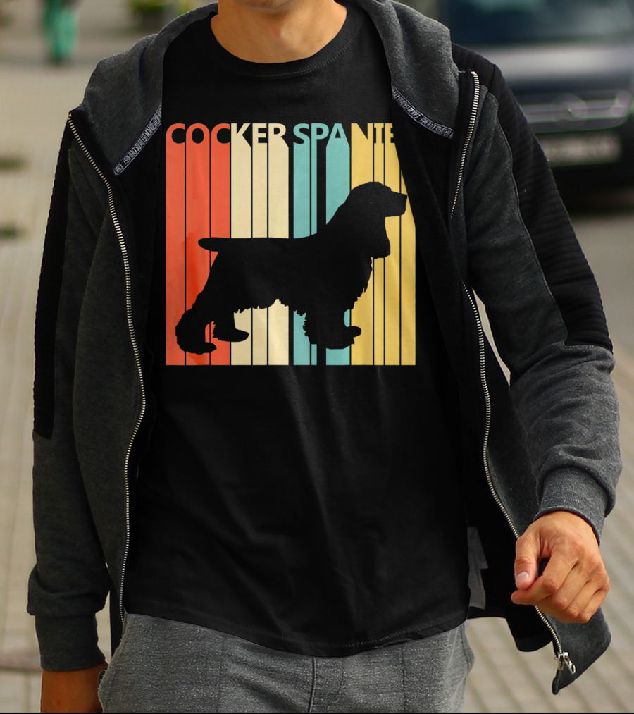 Cocker Spaniel Silhouette Retro Colors For Dog Dad T-Shirt