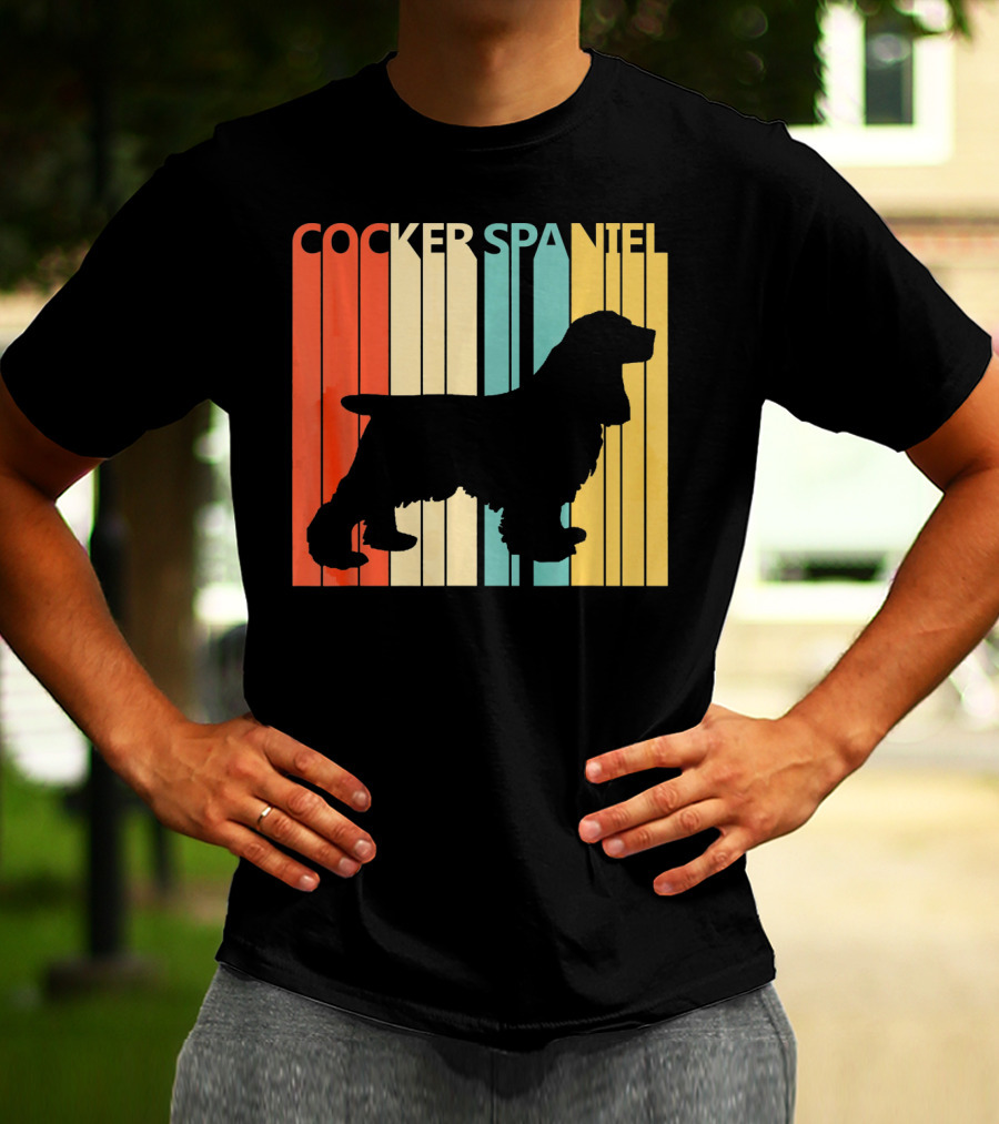 Cocker Spaniel Silhouette Retro Colors For Dog Dad T-Shirt