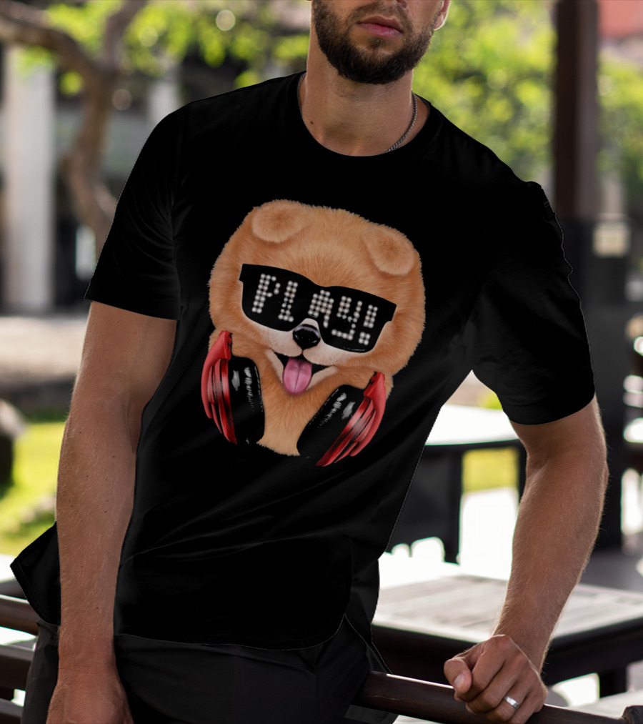 Cream Pomeranian Dog DJ In Sunglass With Play Headphones T-Shirt