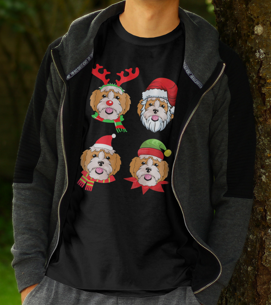 Cute Shih Tzu Christmas Santa Dog Reindeer Holiday Hats T-Shirt