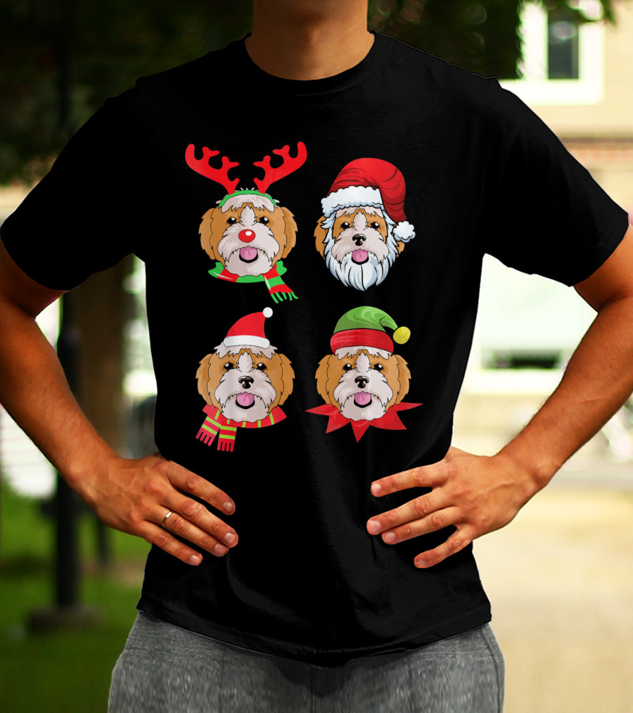 Cute Shih Tzu Christmas Santa Dog Reindeer Holiday Hats T-Shirt