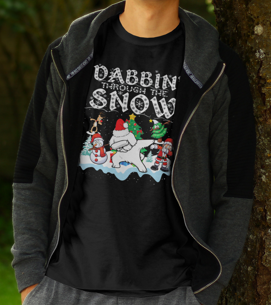 Dabbin Through The Snow Santa Maltese Dog Snowman Christmas Tree T-Shirt