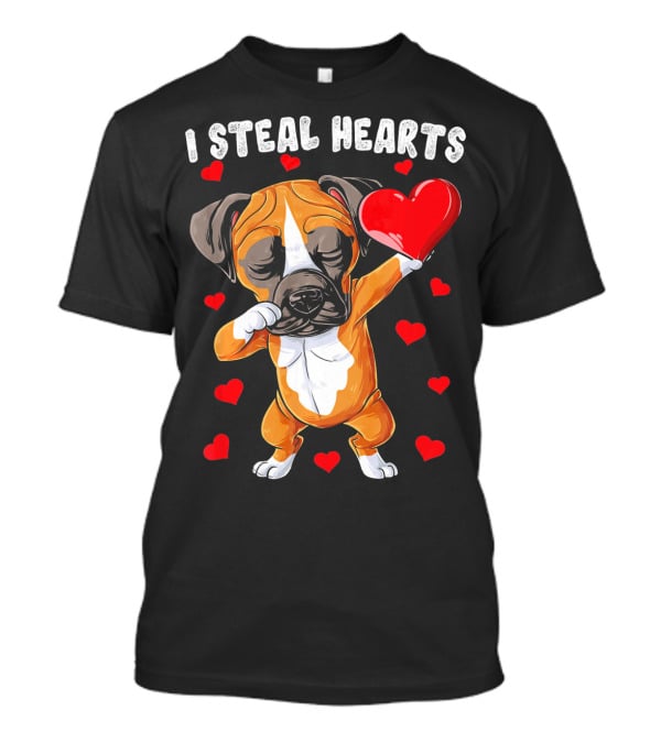 Dabbing Boxer Dog Holding Red Heart I Steal Hearts T-Shirt