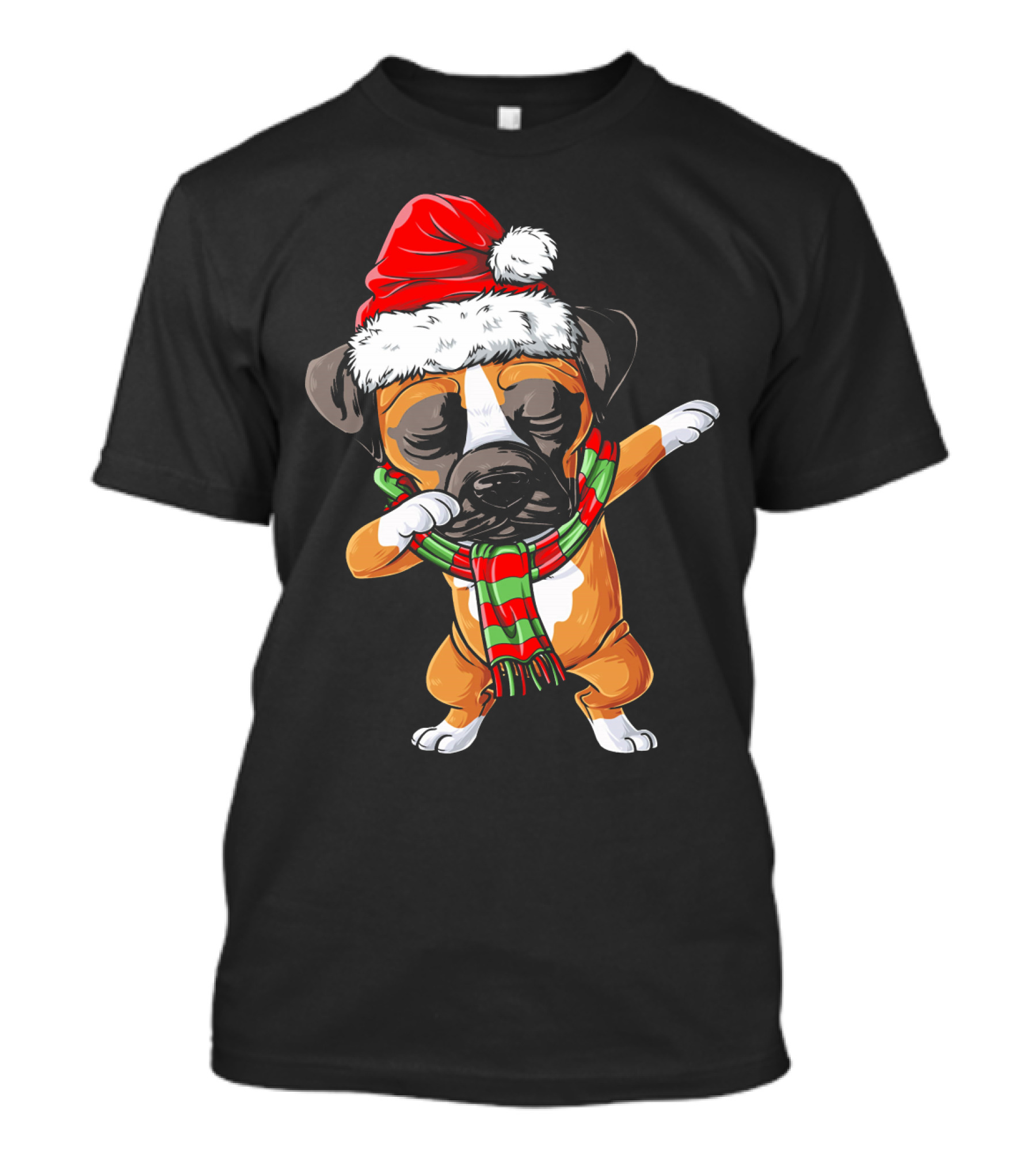 Boxer Dog Dabbing Santa Hat Christmas Scarf T-Shirt