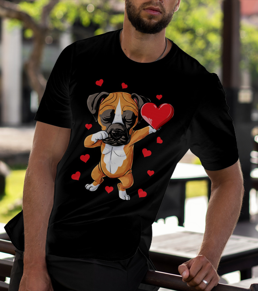 Boxer Dog Dabbing Valentine Heart For Dog Lovers T-Shirt