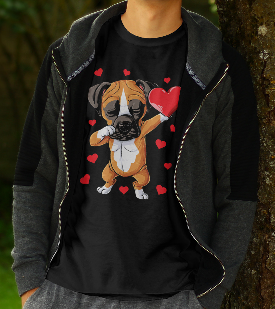 Boxer Dog Dabbing Valentine Heart For Dog Lovers T-Shirt