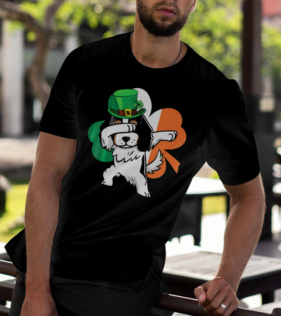 Cavalier King Charles Spaniel Dabbing Irish Clover St Patricks Day T-Shirt